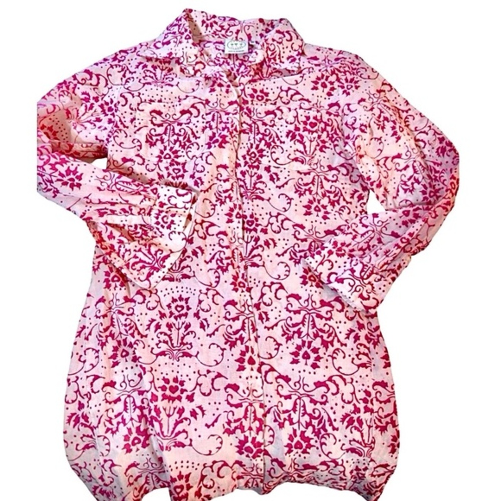 Bahamas  Pink Women's Batik Cotton Button Down Shirt Sz XS